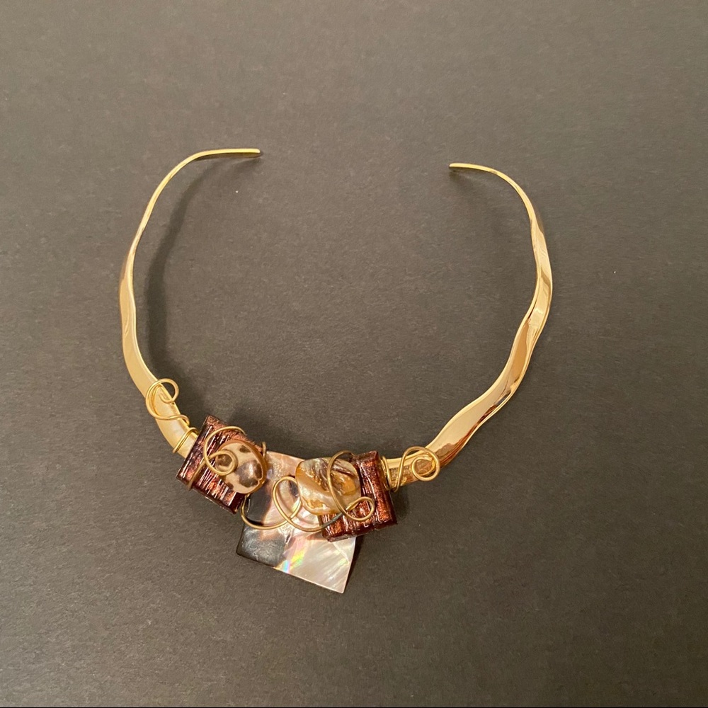 BEST NECKLACE CHOKER NECK CUFF GOLD TONE SHELL STATEMENT TORQUE